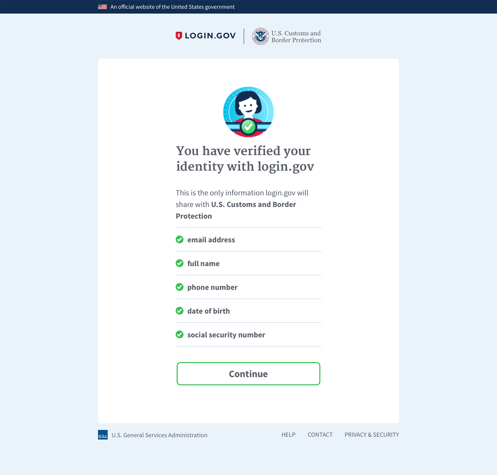 Excerpt page from login.gov account verifcation