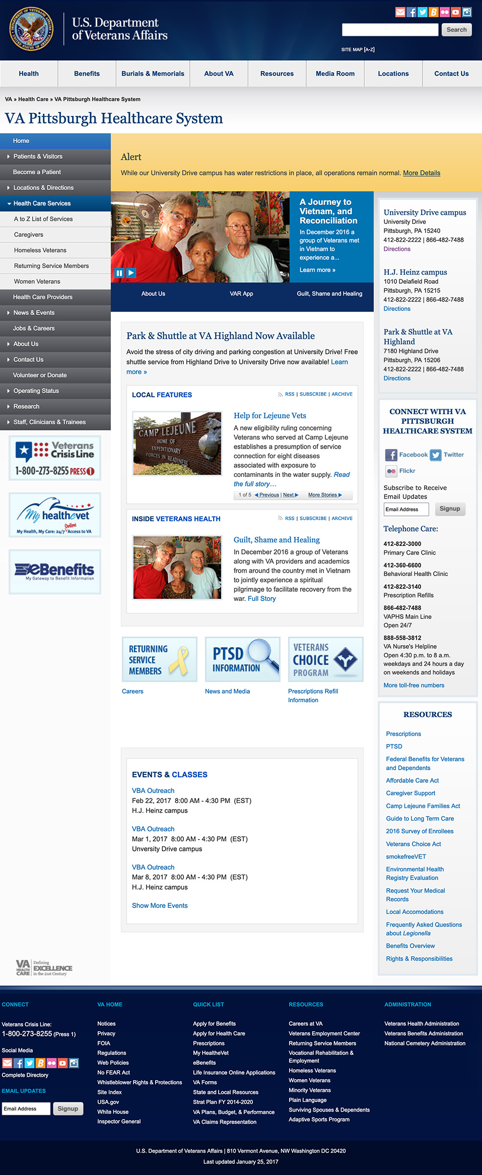 Legacy home page of the Pittsburgh VAMC